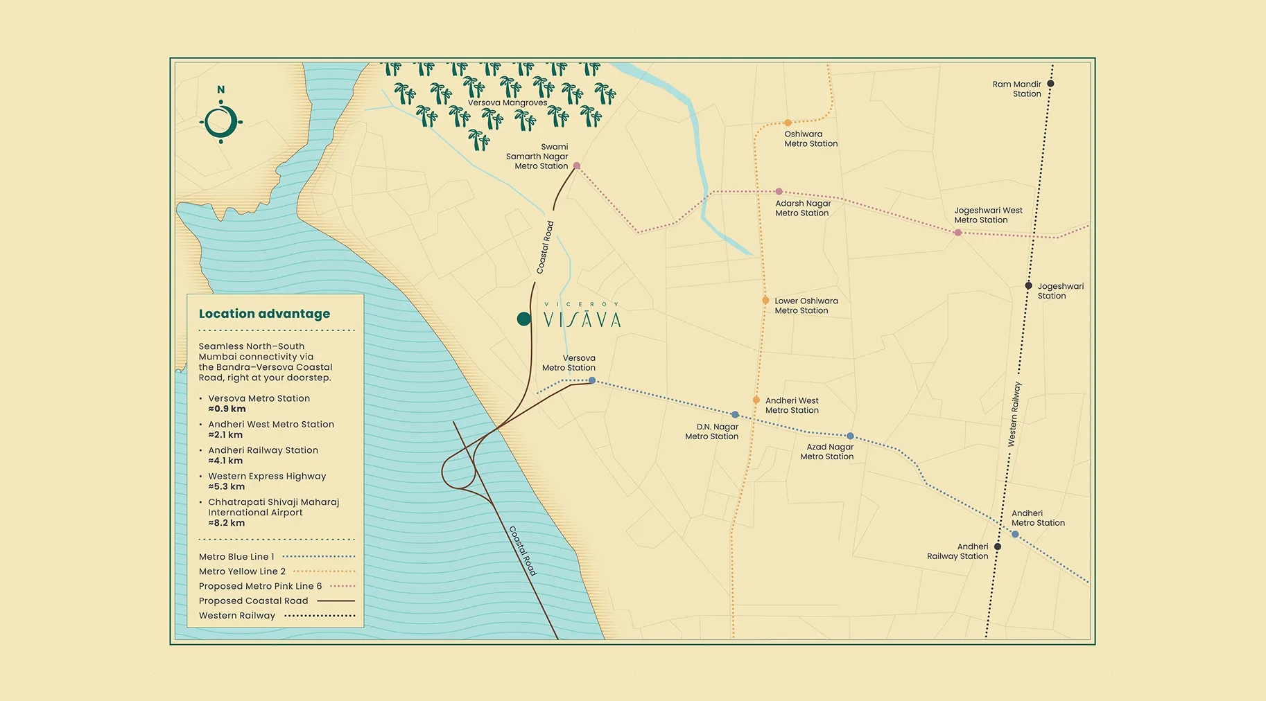 Neighbourhood map with schools and hospitals near Viceroy Visava Versova